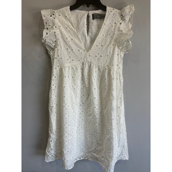 Code X Mode babydoll dress embroidered eyelets white cotton ruffle coastal beach - Picture 1 of 3